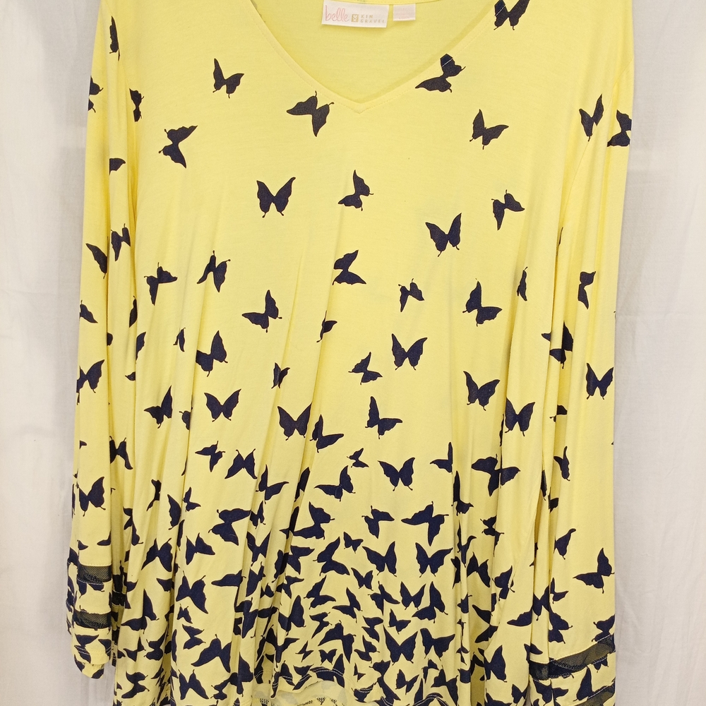 Belle by Kim Gravel Yellow and Black Butterfly Long Sleeve Top